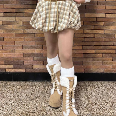 Soft Check Shirred Pumpkin Mini Skirt