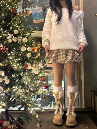 Soft Check Shirred Pumpkin Mini Skirt