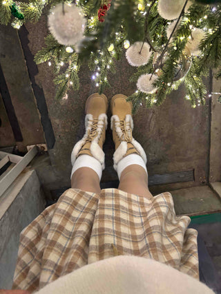 Soft Check Shirred Pumpkin Mini Skirt