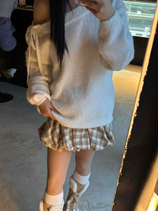 Soft Check Shirred Pumpkin Mini Skirt