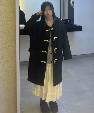 Casual Loose-fit Wood Button Hooded Long Duffle Coat