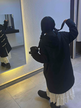Casual Loose-fit Wood Button Hooded Long Duffle Coat