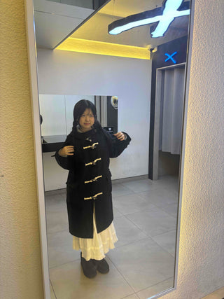 Casual Loose-fit Wood Button Hooded Long Duffle Coat
