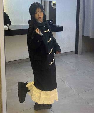 Casual Loose-fit Wood Button Hooded Long Duffle Coat