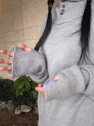 Button Neck Hooded Loose Fit Knit