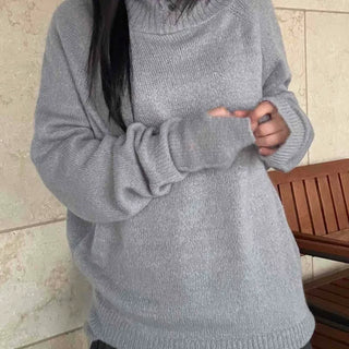 Button Neck Hooded Loose Fit Knit