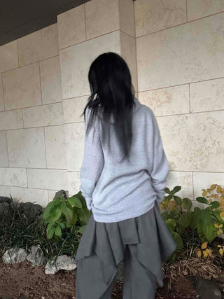 Button Neck Hooded Loose Fit Knit