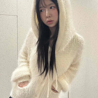 Soft Fuzzy Oversized Hooded Cardigan