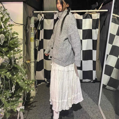 Campus Mood Cable Turtleneck Long Cardigan