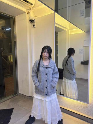 Campus Mood Cable Turtleneck Long Cardigan