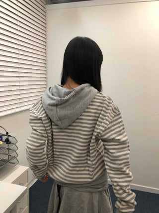 Striped Loose Fit Zip-Up Hoodie