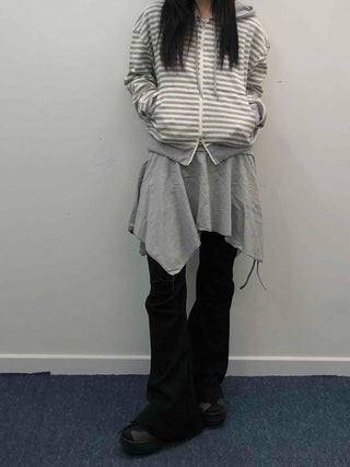 Striped Loose Fit Zip-Up Hoodie