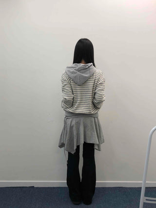 Striped Loose Fit Zip-Up Hoodie