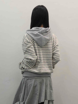 Striped Loose Fit Zip-Up Hoodie