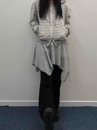 Striped Loose Fit Zip-Up Hoodie