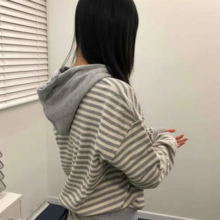Striped Loose Fit Zip-Up Hoodie