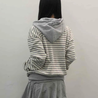 Striped Loose Fit Zip-Up Hoodie