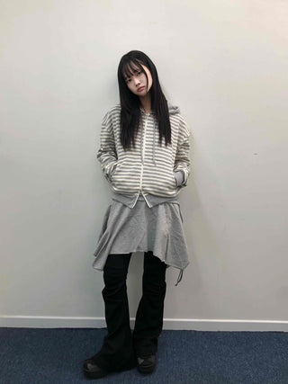 Striped Loose Fit Zip-Up Hoodie