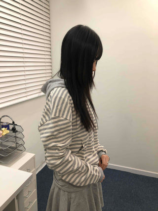 Striped Loose Fit Zip-Up Hoodie