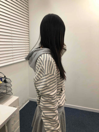 Striped Loose Fit Zip-Up Hoodie