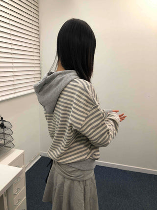 Striped Loose Fit Zip-Up Hoodie