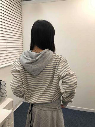 Striped Loose Fit Zip-Up Hoodie