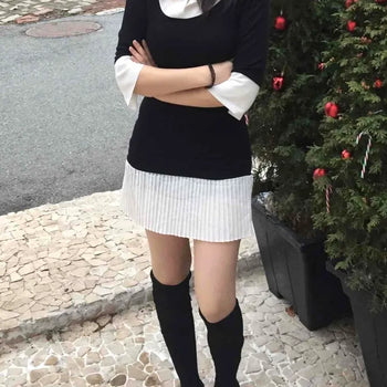 Tennis Pleated Color Block Knit Dress