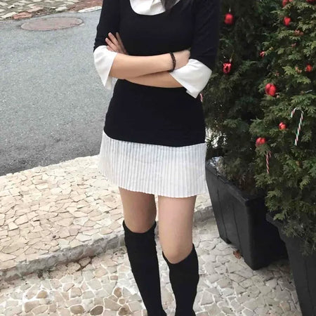 Tennis Pleated Color Block Knit Dress