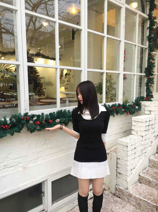 Tennis Pleated Color Block Knit Dress