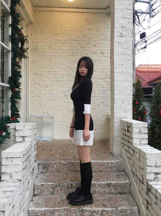 Tennis Pleated Color Block Knit Dress