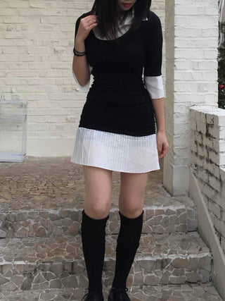 Tennis Pleated Color Block Knit Dress