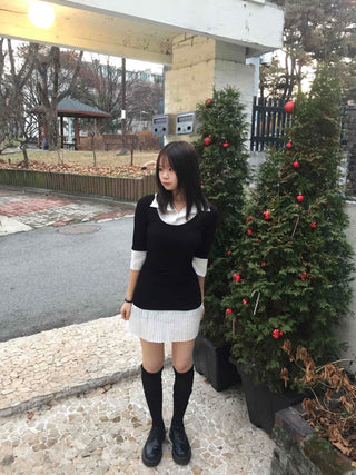 Tennis Pleated Color Block Knit Dress