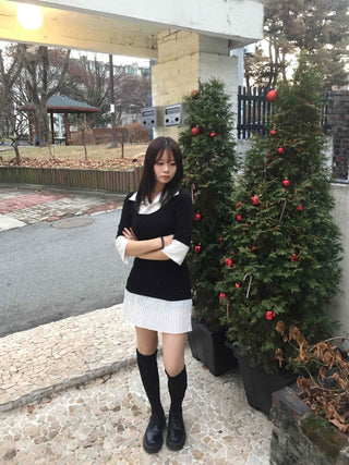 Tennis Pleated Color Block Knit Dress