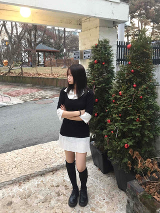 Tennis Pleated Color Block Knit Dress