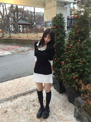 Tennis Pleated Color Block Knit Dress