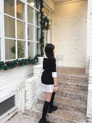 Tennis Pleated Color Block Knit Dress