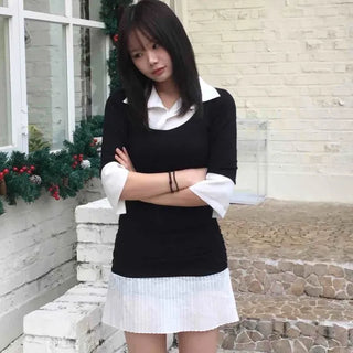Tennis Pleated Color Block Knit Dress