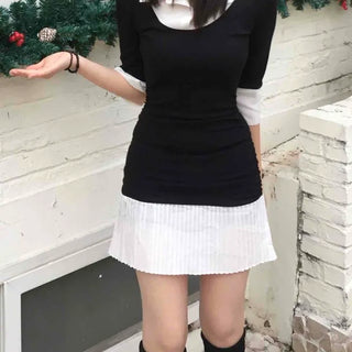 Tennis Pleated Color Block Knit Dress