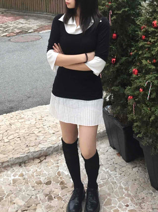 Tennis Pleated Color Block Knit Dress