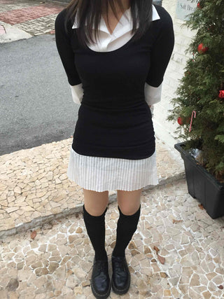 Tennis Pleated Color Block Knit Dress