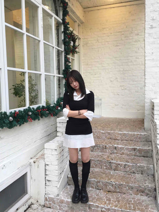 Tennis Pleated Color Block Knit Dress