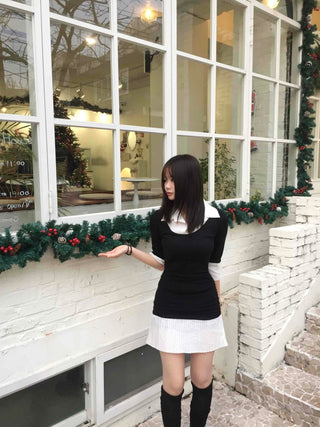 Tennis Pleated Color Block Knit Dress
