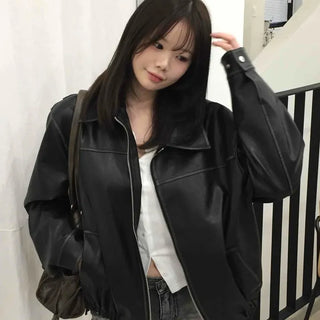 Utility Pocket Collar Leather Jacket