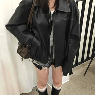 Utility Pocket Collar Leather Jacket