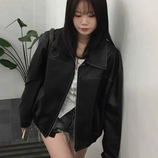 Utility Pocket Collar Leather Jacket