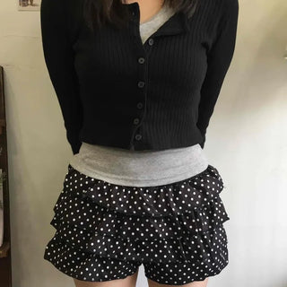 Chiffon polka dot double ruffle shorts