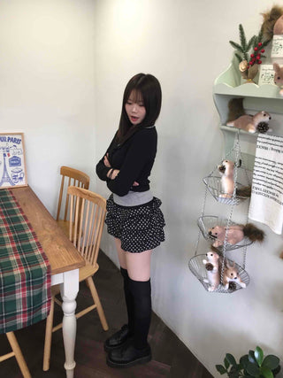 Chiffon polka dot double ruffle shorts