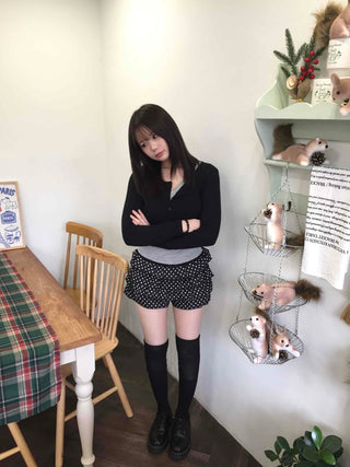 Chiffon polka dot double ruffle shorts