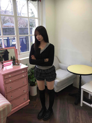 Chiffon polka dot double ruffle shorts
