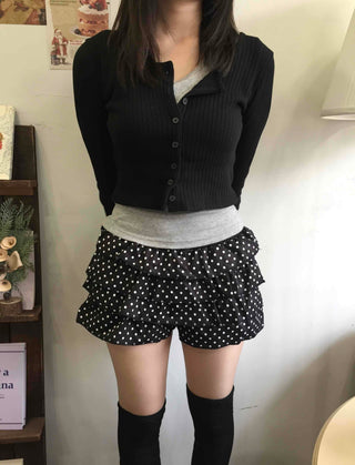 Chiffon polka dot double ruffle shorts